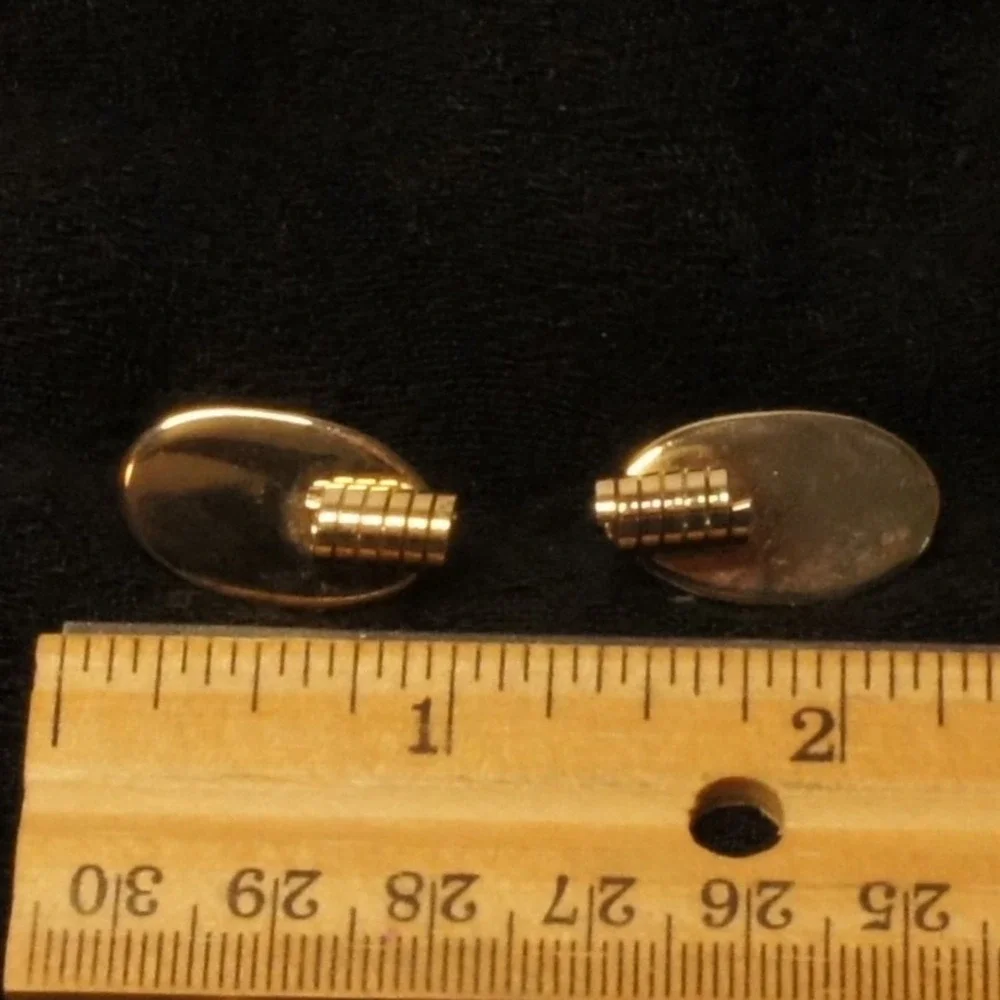 Vintage Gold Tone Cufflinks Tie Bar Set Spiral Ribbed Oval Minimalist
